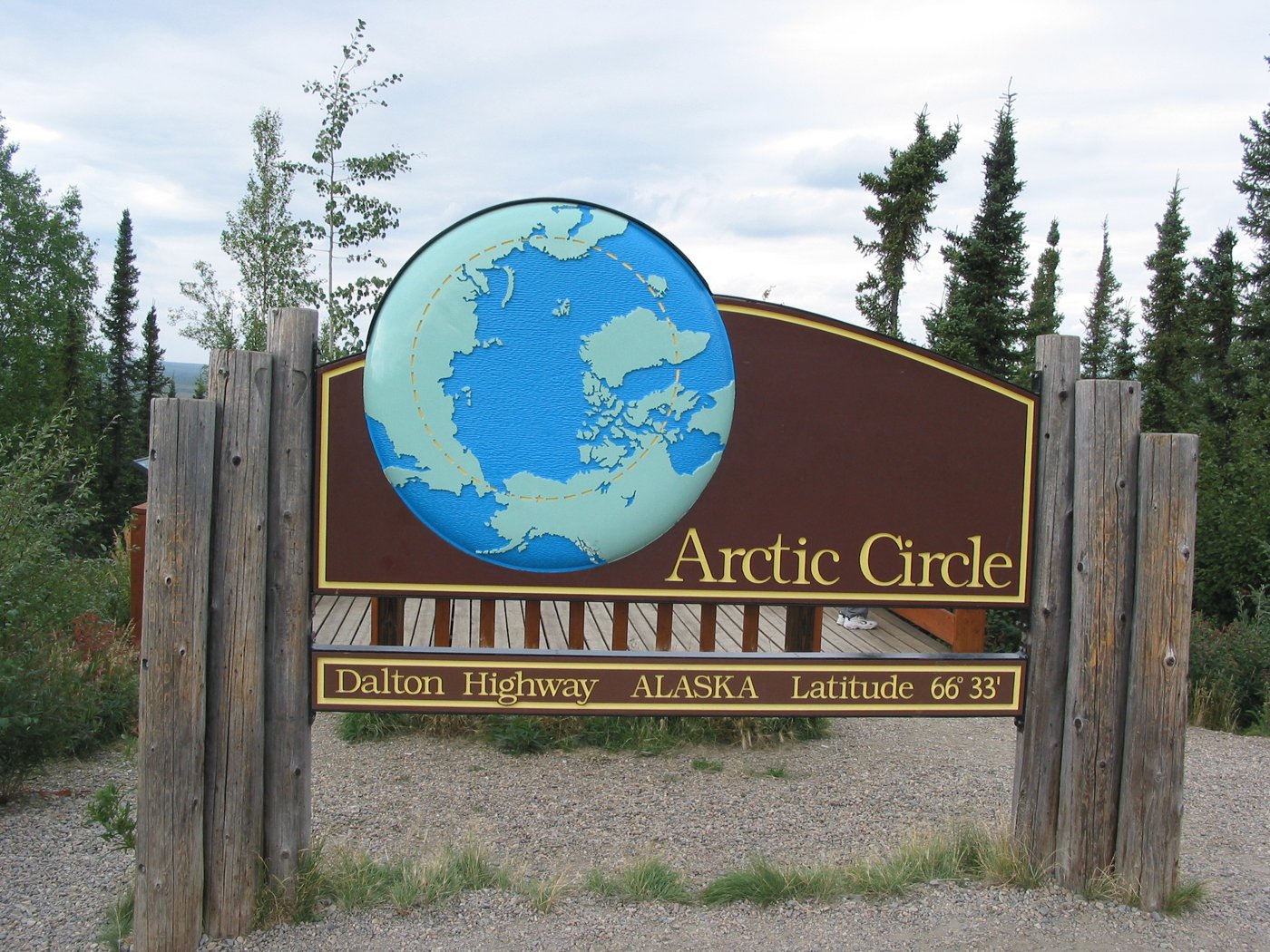 The Arctic Circle marker sign on the Dalton Highway, Alaska