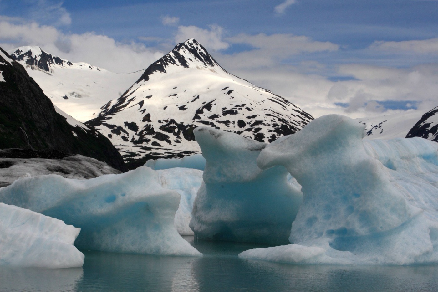 Icebergs drifting across Portage Lake below Portage Glacier