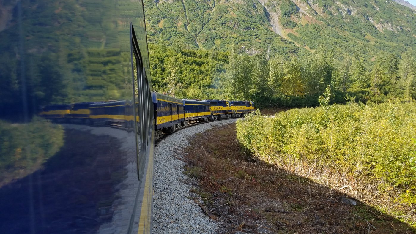 Passengers aboard the Alaska Railroad Glacier Discovery train in the Chugach National Forest