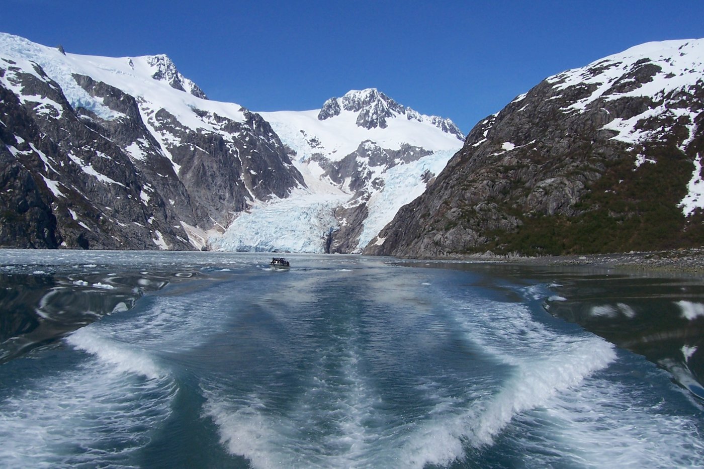Northwest Glacier flowing to the water in Kenai Fjords National Park, Alaska