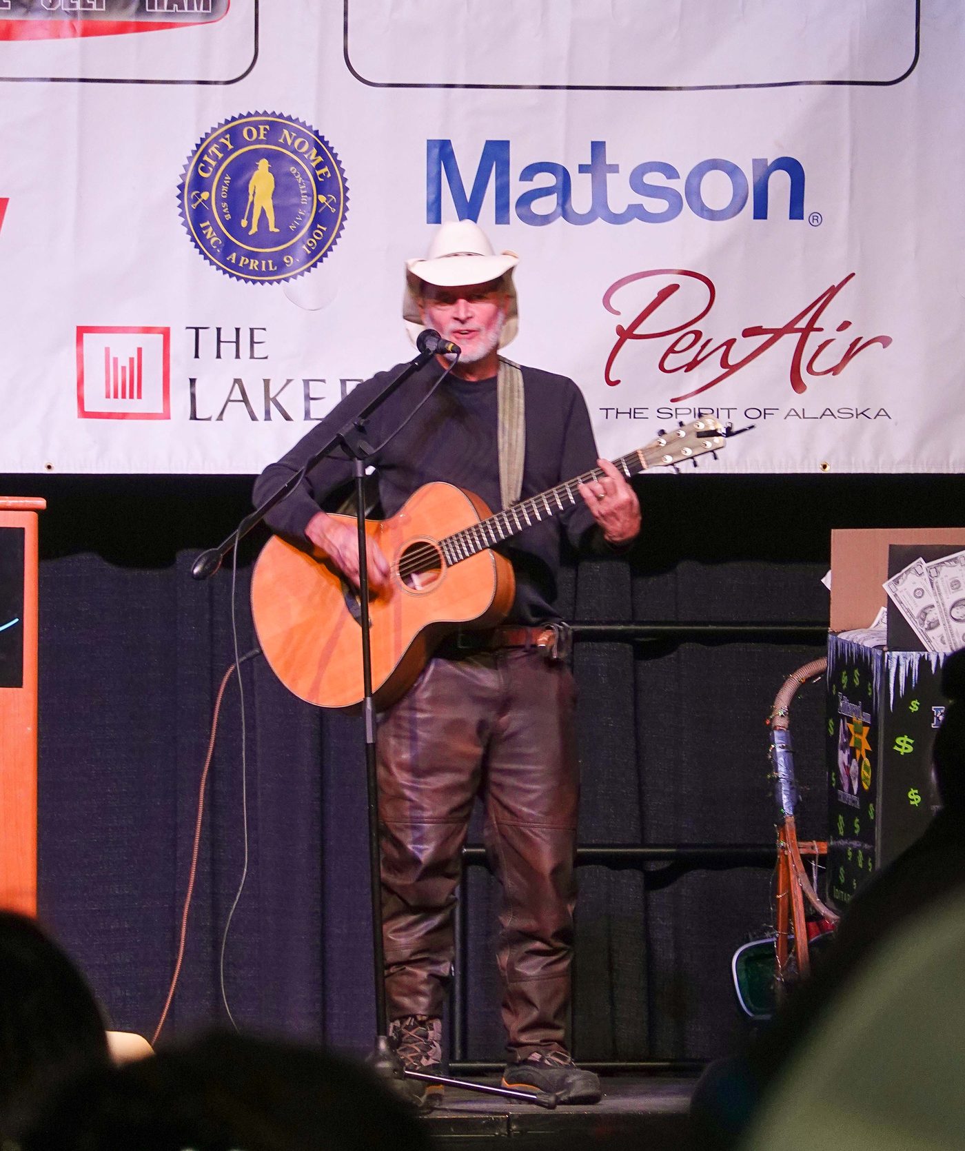 Hobo Jim performing at the 2020 Iditarod mushers banquet, Anchorage, Alaska