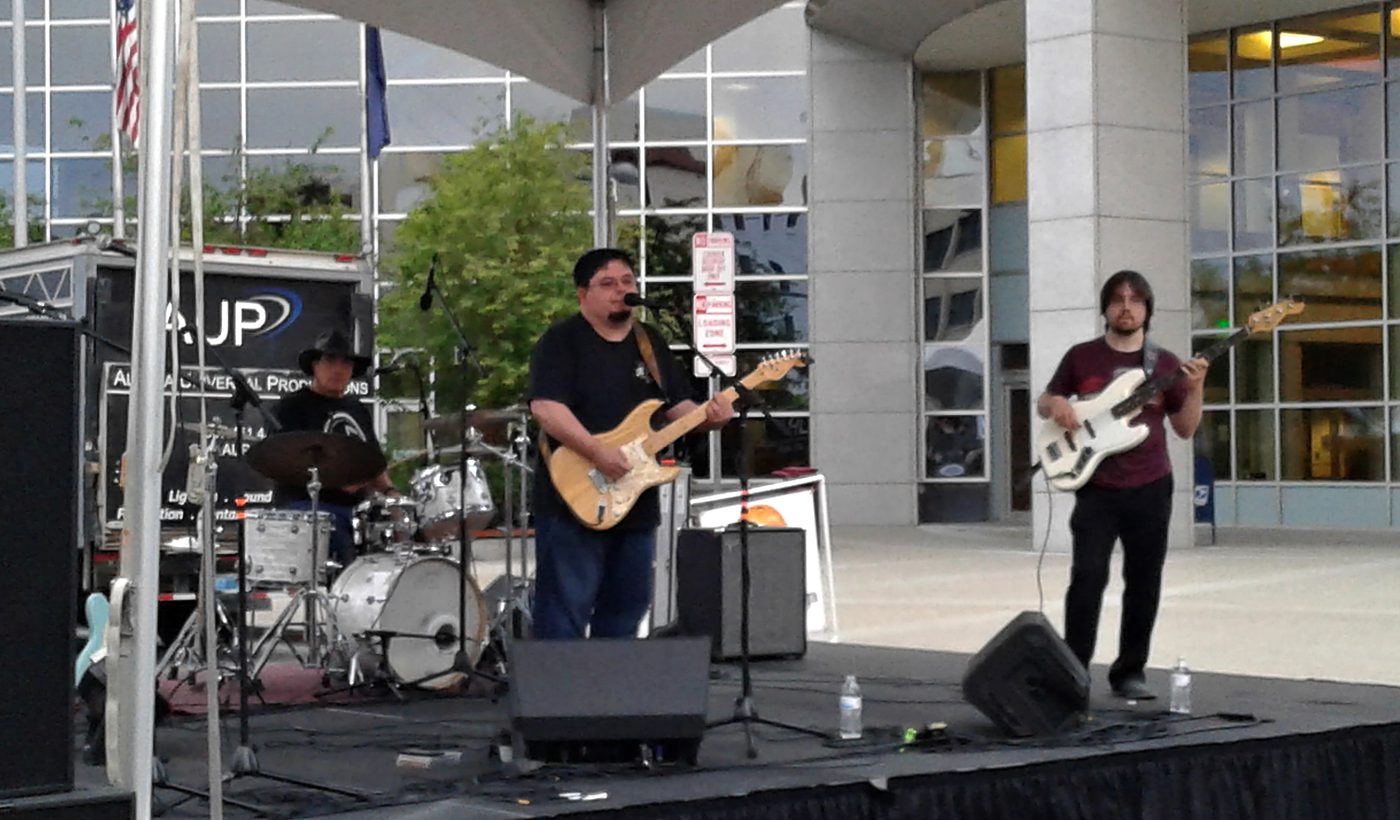 Marc Brown and the Blues Crew performing at the summer solstice street fair in Fairbanks, Alaska